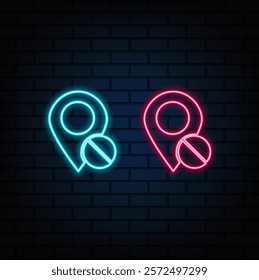 Blue glowing neon line map pin icon on black background. Navigation, Pointer, Location, Map, GPS, Direction, Place, Compass, Contact.