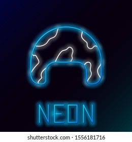 Blue glowing neon line Military helmet icon isolated on black background. Army hat symbol of defense and protect. Protective hat. Colorful outline concept. Vector Illustration
