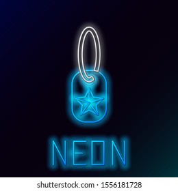 Blue glowing neon line Military dog tag icon isolated on black background. Identity tag icon. Army sign. Colorful outline concept. Vector Illustration