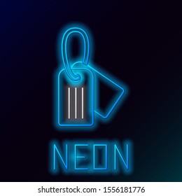 Blue glowing neon line Military dog tag icon isolated on black background. Identity tag icon. Army sign. Colorful outline concept. Vector Illustration