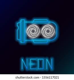 Blue glowing neon line Mining farm icon on black background. Cryptocurrency mining, blockchain technology, digital money market, cryptocoin wallet. Colorful outline concept. Vector Illustration