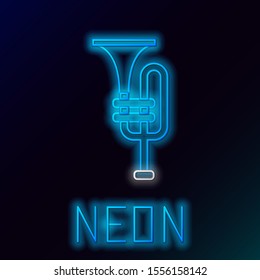 Blue glowing neon line Musical instrument trumpet icon isolated on black background. Colorful outline concept. Vector Illustration