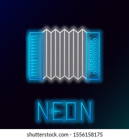 Blue glowing neon line Musical instrument accordion icon isolated on black background. Classical bayan, harmonic. Colorful outline concept. Vector Illustration