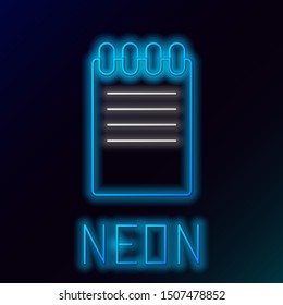 Blue glowing neon line Notebook icon on black background. Spiral notepad icon. School notebook. Writing pad. Diary for business. Notebook cover design. Colorful outline concept. Vector Illustration