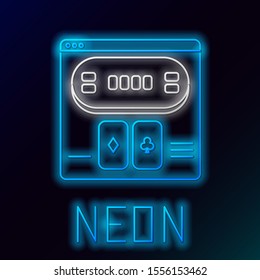 Blue glowing neon line Online poker table game icon isolated on black background. Online casino. Colorful outline concept. Vector Illustration