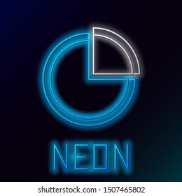 Blue glowing neon line Pie chart infographic icon isolated on black background. Diagram chart sign. Colorful outline concept. Vector Illustration
