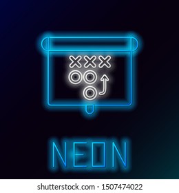 Blue glowing neon line Planning strategy concept icon isolated on black background. Soccer or american football cup formation and tactic. Colorful outline concept. Vector Illustration