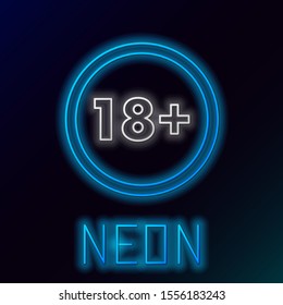 Blue glowing neon line Plus 18 movie icon isolated on black background. Adult content. Under 18 years sign. Colorful outline concept. Vector Illustration