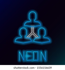 Blue glowing neon line Project team base icon isolated on black background. Business analysis and planning, consulting, team work, project management. Colorful outline concept. Vector Illustration