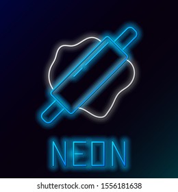 Blue glowing neon line Rolling pin icon isolated on black background. Colorful outline concept. Vector Illustration