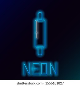 Blue glowing neon line Rolling pin icon isolated on black background. Colorful outline concept. Vector Illustration