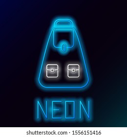 Blue glowing neon line School backpack icon isolated on black background. Colorful outline concept. Vector Illustration