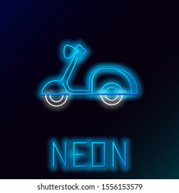 Blue glowing neon line Scooter icon isolated on black background. Colorful outline concept. Vector Illustration