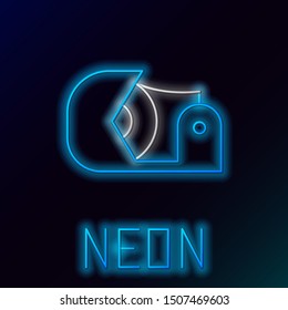 Blue glowing neon line Scotch icon isolated on black background. Roll of adhesive tape for work and repair. Sticky packing tape. Office tool and stuff. Colorful outline concept. Vector Illustration