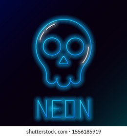 Blue glowing neon line Skull icon isolated on black background. Happy Halloween party. Colorful outline concept. Vector Illustration