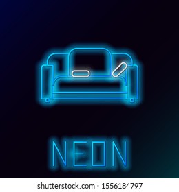 Blue glowing neon line Sofa icon isolated on black background. Colorful outline concept. Vector Illustration