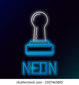 Blue glowing neon line Stamp icon isolated on black background. Colorful outline concept. Vector Illustration