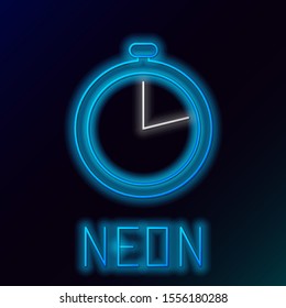 Blue glowing neon line Stopwatch icon isolated on black background. Time timer sign. Colorful outline concept. Vector Illustration