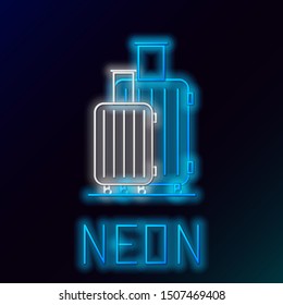 Blue glowing neon line Suitcase for travel icon isolated on black background. Traveling baggage sign. Travel luggage icon. Colorful outline concept. Vector Illustration