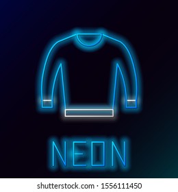 Blue glowing neon line Sweater icon isolated on black background. Pullover icon. Colorful outline concept. Vector Illustration