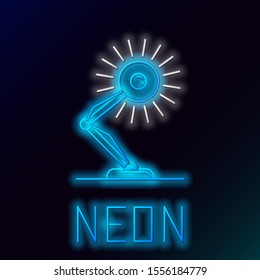 Blue glowing neon line Table lamp icon isolated on black background. Table office lamp. Colorful outline concept. Vector Illustration