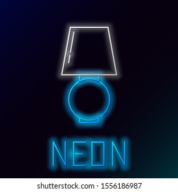 Blue glowing neon line Table lamp icon isolated on black background. Colorful outline concept. Vector Illustration