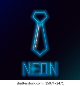 Blue glowing neon line Tie icon isolated on black background. Necktie and neckcloth symbol. Colorful outline concept. Vector Illustration