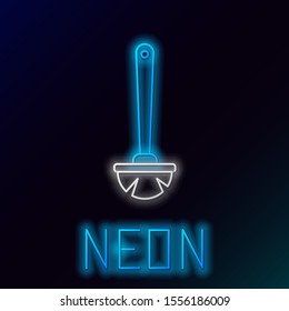 Blue glowing neon line Toilet brush icon isolated on black background. Colorful outline concept. Vector Illustration