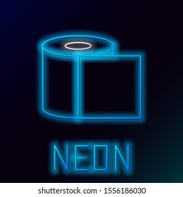 Blue glowing neon line Toilet paper roll icon isolated on black background. Colorful outline concept. Vector Illustration