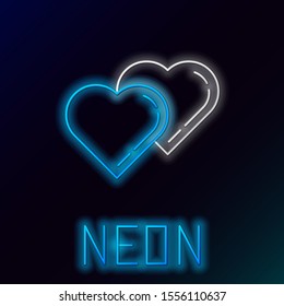 Blue glowing neon line Two Linked Hearts icon isolated on black background. Romantic symbol linked, join, passion and wedding. Valentine day symbol. Colorful outline concept. Vector Illustration