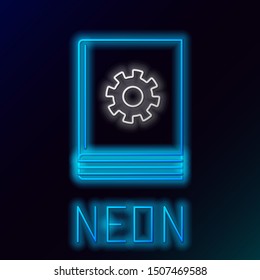 Blue glowing neon line User manual icon isolated on black background. User guide book. Instruction sign. Read before use. Colorful outline concept. Vector Illustration