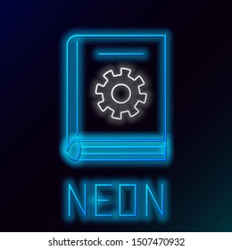 Blue glowing neon line User manual icon isolated on black background. User guide book. Instruction sign. Read before use. Colorful outline concept. Vector Illustration Blue glowing neon line User manual icon isolated on black background. User guide book. Instruction sign. Read before use. Colorful outline concept. Vector Illustration