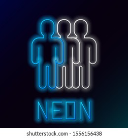Blue glowing neon line Users group icon isolated on black background. Group of people icon. Business avatar symbol - users profile icon. Colorful outline concept. Vector Illustration