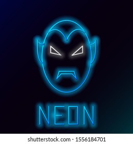 Blue glowing neon line Vampire icon isolated on black background. Happy Halloween party. Colorful outline concept. Vector Illustration