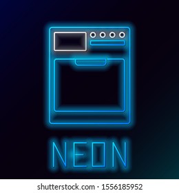 Blue glowing neon line Washer icon isolated on black background. Washing machine icon. Clothes washer - laundry machine. Home appliance symbol. Colorful outline concept. Vector Illustration