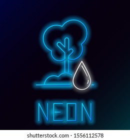 Blue glowing neon line Watering Tree icon isolated on black background. Forest symbol. Irrigation symbol. Colorful outline concept. Vector Illustration