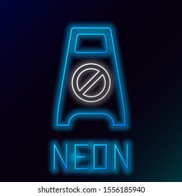 Blue glowing neon line Wet floor and cleaning in progress icon isolated on black background. Cleaning service concept. Colorful outline concept. Vector Illustration