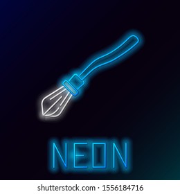 Blue glowing neon line Witches broom icon isolated on black background. Happy Halloween party. Colorful outline concept. Vector Illustration