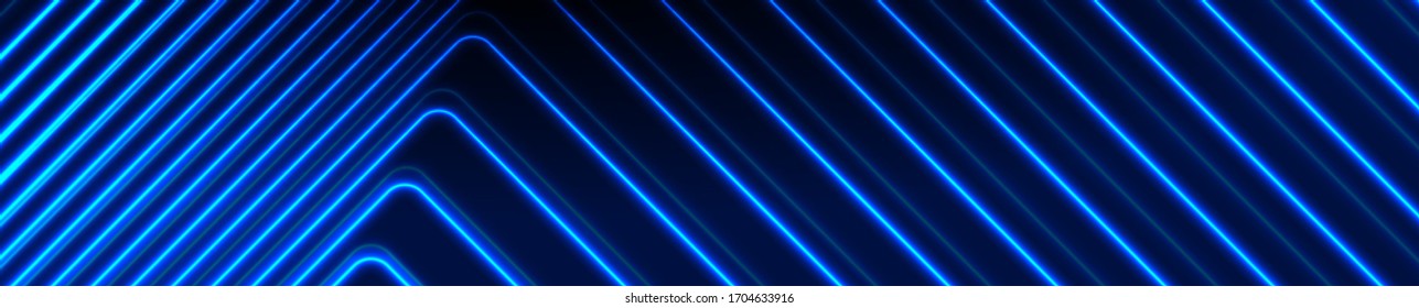 Blue glowing neon lines abstract tech banner. Futuristic vector background