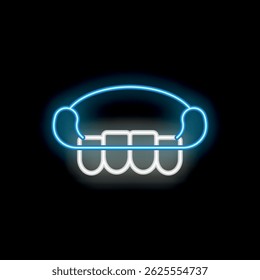 Blue glowing neon sign representing removable retainer using for teeth straightening procedure in clinic or for home use