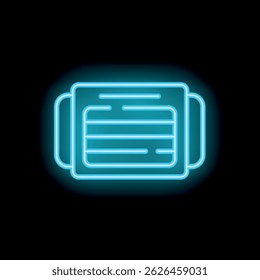 Blue glowing neon sign representing a modern air conditioner on a black background