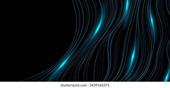 Blue glowing neon wavy lines abstract elegant background. Vector digital art design
