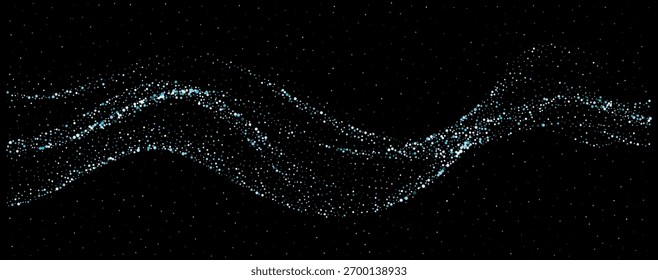 Blaue glänzende Partikelwelle auf schwarzem Hintergrund