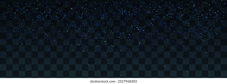 Blue glowing particles floating on transparent background. Abstract glittering dust, shiny sparkles, and bokeh effects