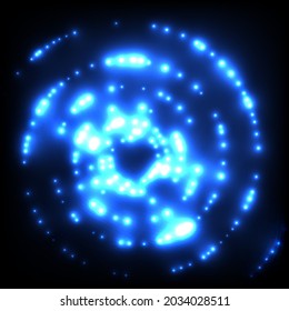 Blue glowing particles on a black background. Glittering texture. Vector illustration with sparks in motion. Futuristic techno design.