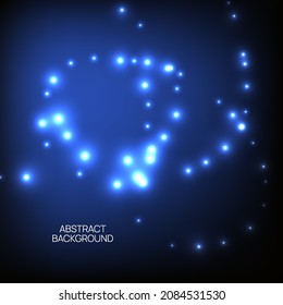 Partículas azules brillantes sobre un fondo negro. Textura brillante. Ilustración vectorial con chispas en movimiento. Diseño tecnológico futurista.