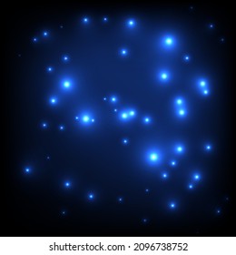 Partículas azules brillantes sobre un fondo negro. Textura brillante. Ilustración vectorial con chispas en movimiento. Diseño tecnológico futurista.