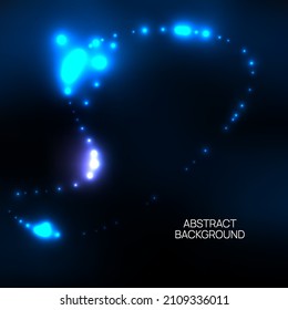 Blue glowing particles on a black background. Glittering texture. Vector illustration with sparks in motion. Futuristic techno design.