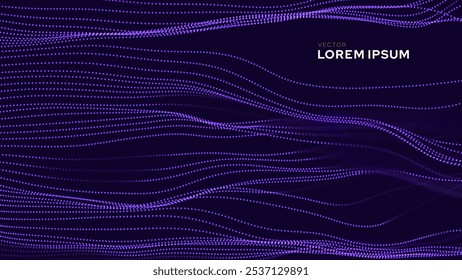 Onda De Partículas Brillantes Azules Con Puntos De Movimiento. Fondo Abstractas de la Tecnología Digital. Concepto Conexión Big Data. Fondo de presentación de la Ciencia tecnológica futurista. Ilustración vectorial.