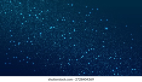 Fundo da tecnologia de pixel azul brilhante. Design abstrato futurista com grade brilhante, padrões geométricos e elementos de matriz escura para apresentações de tecnologia digital moderna.